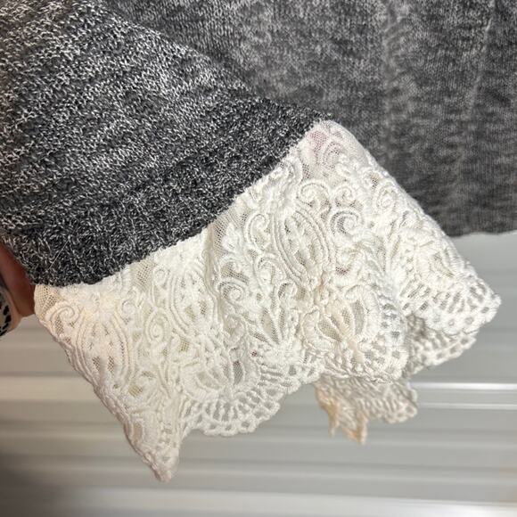 Apt. 9 Gray and White Crew Neck Sweater with Lace Hem - Picture 3 of 8